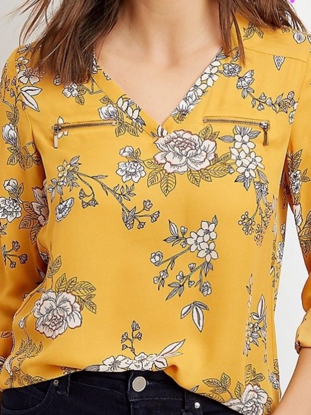 Maurices Mustard Floral V-Neck Blouse